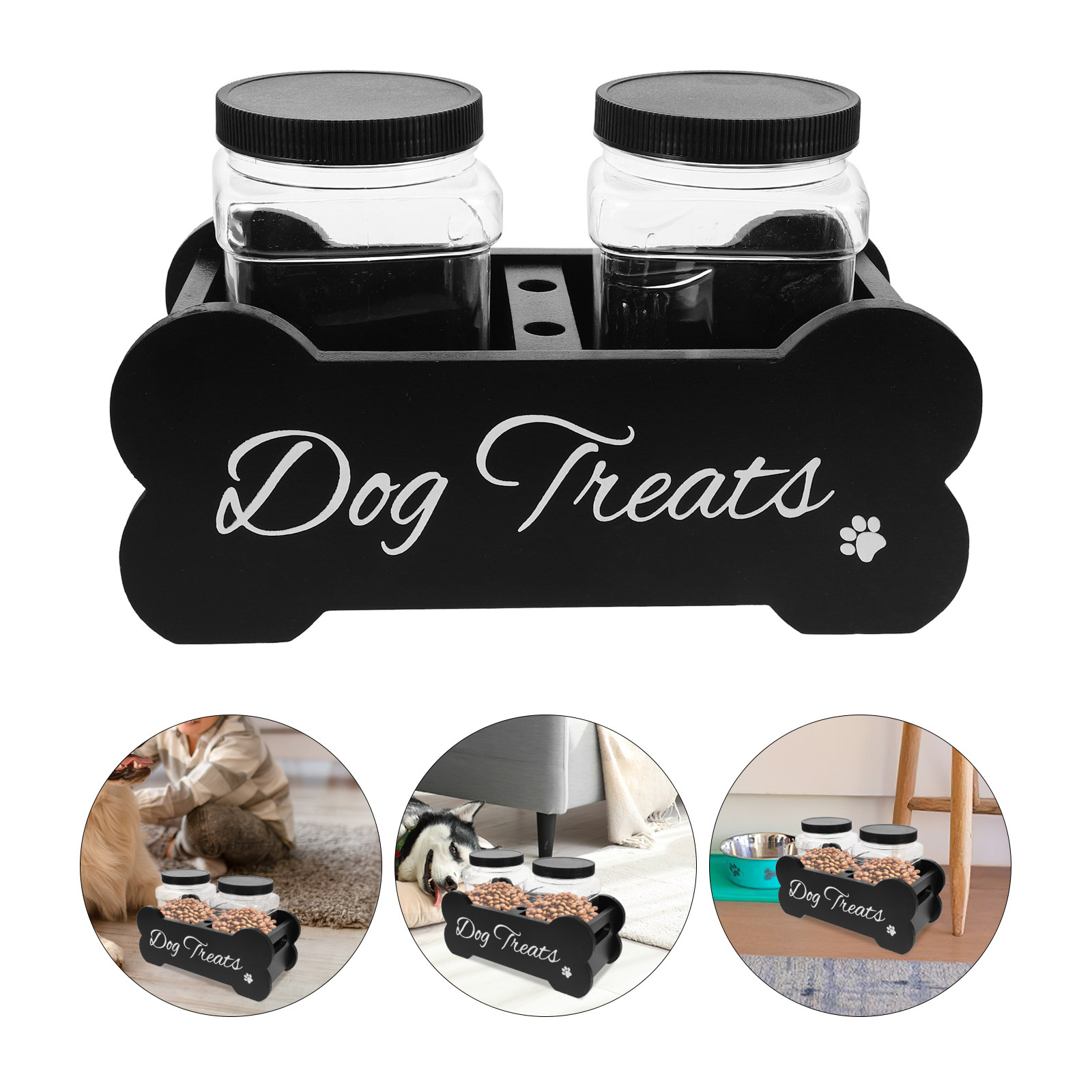 Food Storage With Dividers - 1 set elegante houten hondenbroodjesdoos met